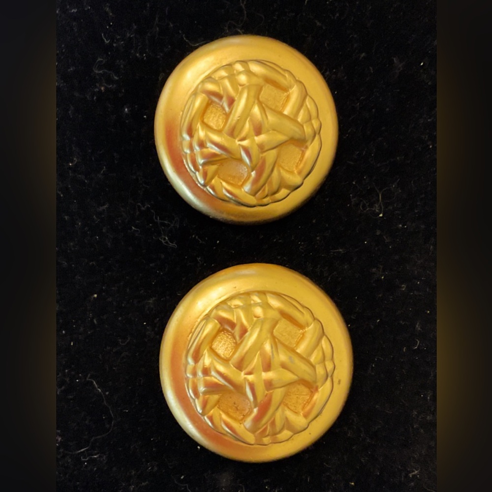 #77 Vintage Anne Klein Goldtone Basket Weave Button Earrings